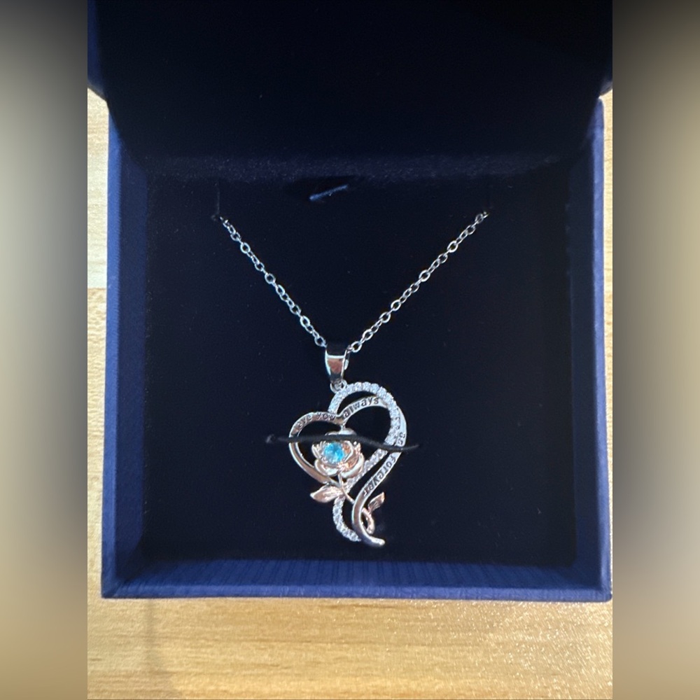 Silver and Gold Heart Pendant Necklace with Gemstone